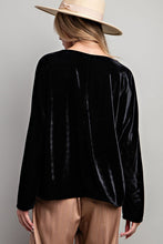 Black Velvet V Neck Blouse Top