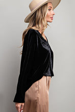 Black Velvet V Neck Blouse Top