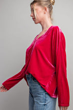 Hot Pink Velvet V Neck Blouse Top