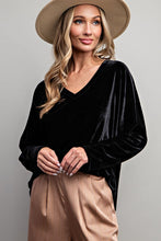 Black Velvet V Neck Blouse Top