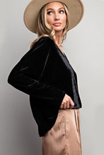 Black Velvet V Neck Blouse Top