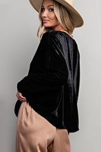 Black Velvet V Neck Blouse Top