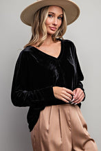 Black Velvet V Neck Blouse Top