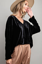 Black Velvet V Neck Blouse Top