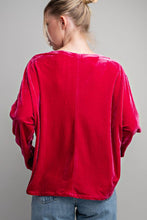 Hot Pink Velvet V Neck Blouse Top