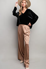 Black Velvet V Neck Blouse Top