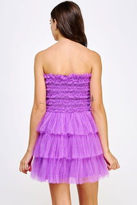 Orchid Tiered Rhinestone Tulle Frills Mini Dress