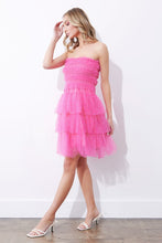 Fuchsia Tiered Rhinestone Tulle Frills Mini Dress