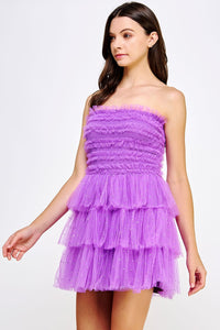 Orchid Tiered Rhinestone Tulle Frills Mini Dress