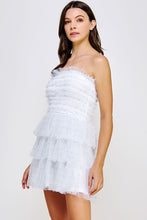 Off White Tiered Rhinestone Tulle Frills Mini Dress