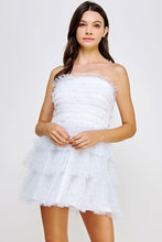 Off White Tiered Rhinestone Tulle Frills Mini Dress