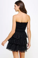 Black Tiered Rhinestone Tulle Frills Mini Dress