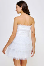 Off White Tiered Rhinestone Tulle Frills Mini Dress