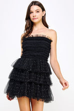 Black Tiered Rhinestone Tulle Frills Mini Dress