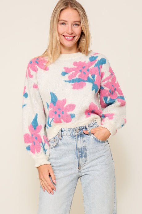 Cream Combo Flower Pattern Sweater