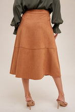 Cocoa Metal Snap Button Closure Faux Suede Midi Skirt