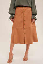 Cocoa Metal Snap Button Closure Faux Suede Midi Skirt