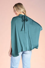 Hunter Green Washed Poly Silk Mock Neck Caftan Top