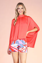 Orange Washed Poly Silk Mock Neck Caftan Top