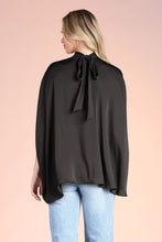 Black Washed Poly Silk Mock Neck Caftan Top
