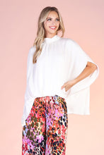 Ivory Washed Poly Silk Mock Neck Caftan Top