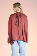 Brown Washed Poly Silk Mock Neck Caftan Top