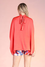 Orange Washed Poly Silk Mock Neck Caftan Top