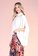 Ivory Washed Poly Silk Mock Neck Caftan Top