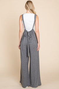 Charcoal Solid Dty Brushed Tie Back Oversized Suspender Jumpsuit