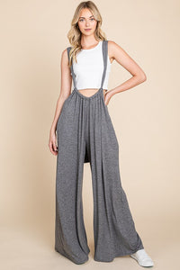 Charcoal Solid Dty Brushed Tie Back Oversized Suspender Jumpsuit