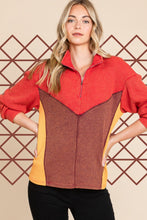 Multi Thermal Color Block Mineral Wash Zip Up Top