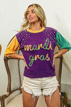 Purple/Mustard/Green Mardi Gras Color Block Pearl Beads Sweater