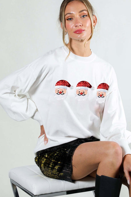Off White Sequin Santa Detail Sweater Top