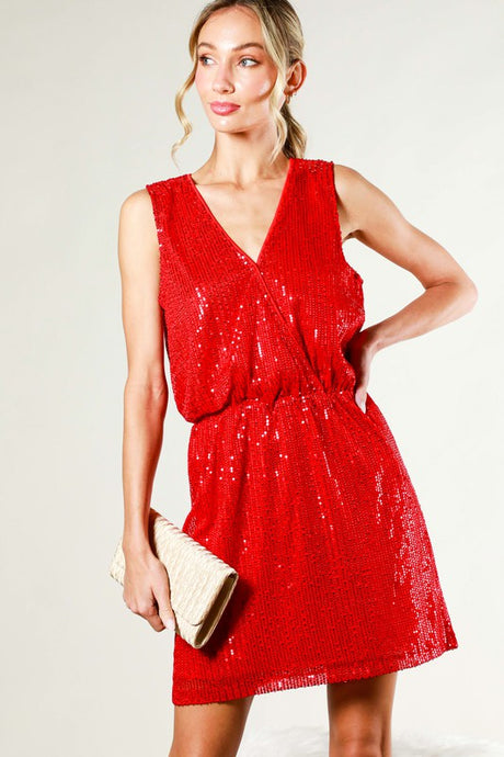 Red Sleeveless Sequin Midi Dress