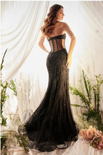 Black Crystal Studded Lace Mermaid Gown