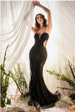 Black Crystal Studded Lace Mermaid Gown