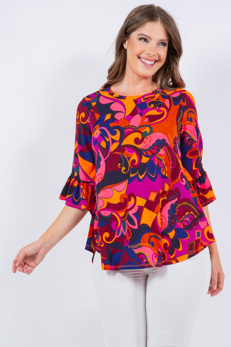 Multi Print Tunic Top Detail On The Sleeves