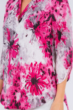 Pink Ivory Floral Print V-Neck Top With 3/4 Sleeves