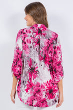 Pink Ivory Floral Print V-Neck Top With 3/4 Sleeves