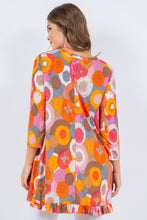 Multi Orange Geo Print 3/4 Sleeves Hi-Lo Tunic Top