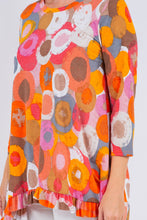 Multi Orange Geo Print 3/4 Sleeves Hi-Lo Tunic Top