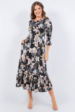 Flower Print Mid Dress Ruffle Detail