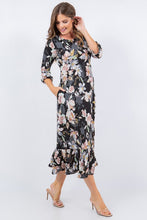 Flower Print Mid Dress Ruffle Detail