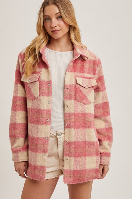 Coral Brushed Flannel Jacket