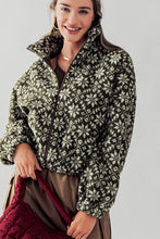 Green Sherpa Fleece Snow Flake Pattern Jacket