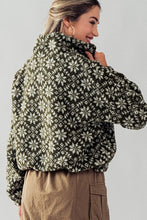 Green Sherpa Fleece Snow Flake Pattern Jacket