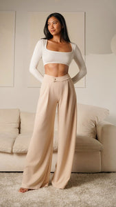 Taupe Asymmetrical High Waisted Trouser Pants
