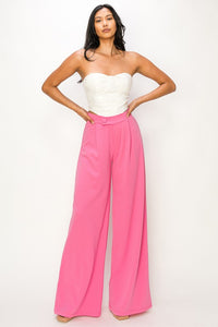 Pink Asymmetrical High Waisted Trouser Pants