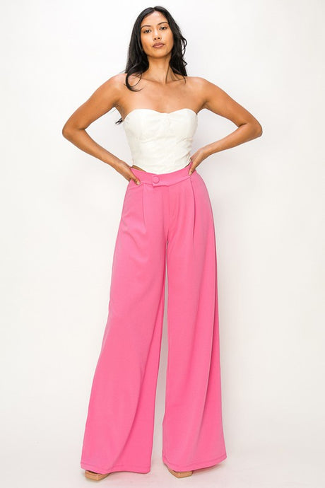 Pink Asymmetrical High Waisted Trouser Pants