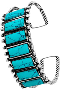 Turquoise Western Bar Gemstone Cable Wire Cuff Bracelet